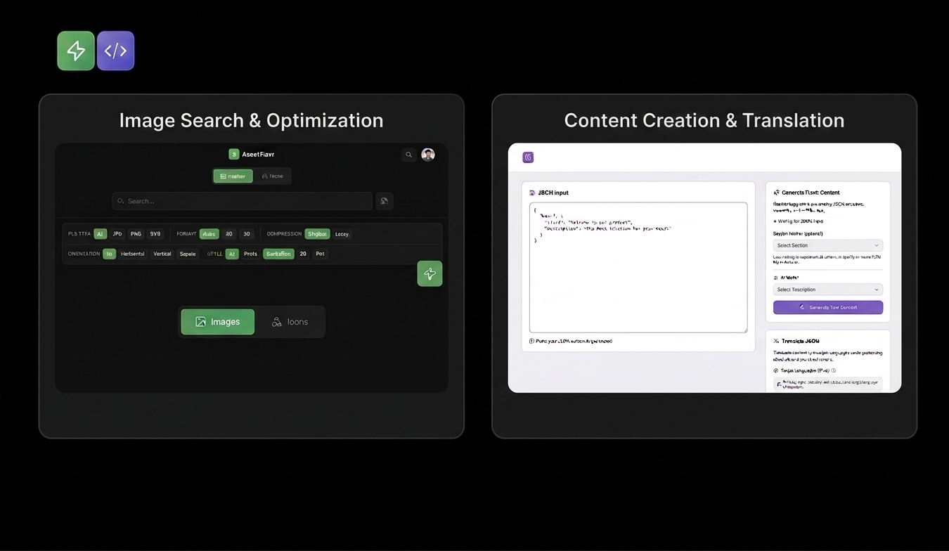 Illustration of an AI assistant juggling design tools